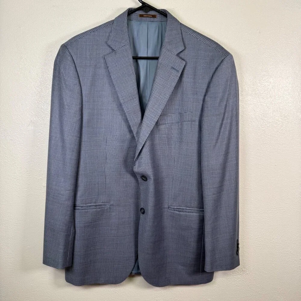 Peter Millar Wool Blazer Sport Coat Mens 40 Regular Blue Gingham Plaid Golf
